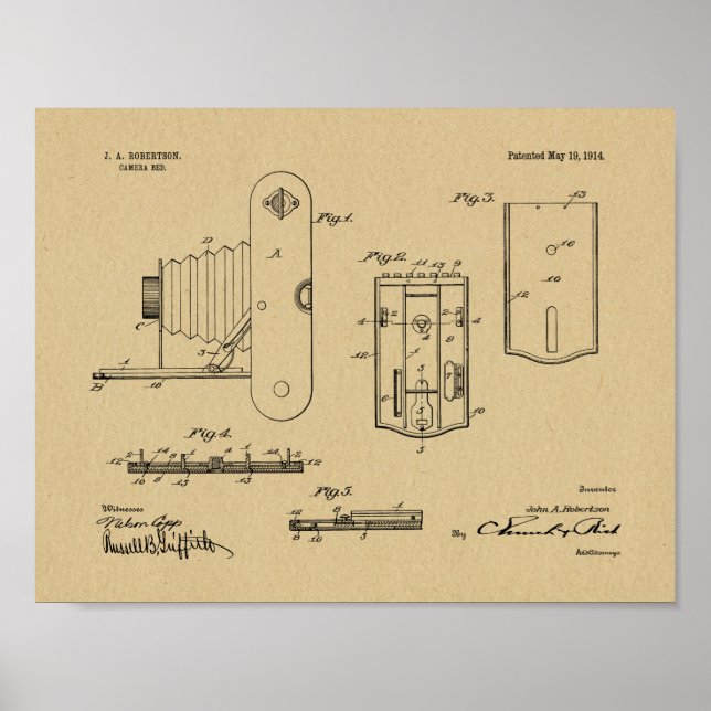 1914 Folding Camera Patent Art Drawing Print (Front)