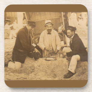 1914 fun on the beach in Germany RPPC Beverage Coaster