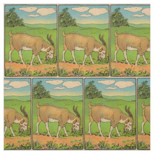 1914 grazing billygoat illustration print fabric