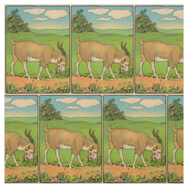 1914 grazing billygoat illustration print fabric (Swatch)
