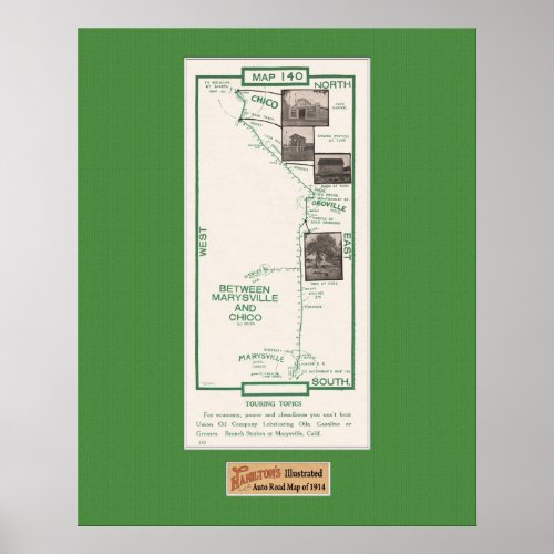 1914 Map Chico to Marysville Poster