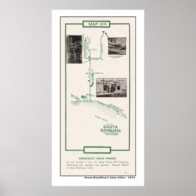1914 Map, City of Santa Barbara Poster (Front)