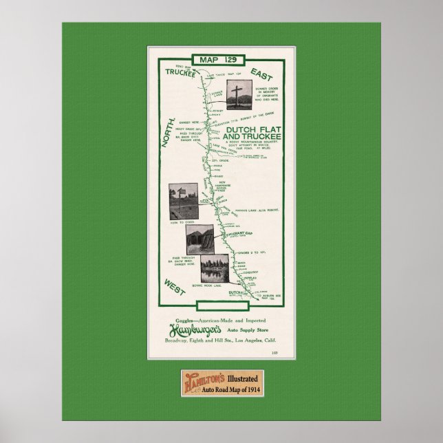 1914 Map, Dutch Flat to Truckee - Grn Mat Poster (Front)