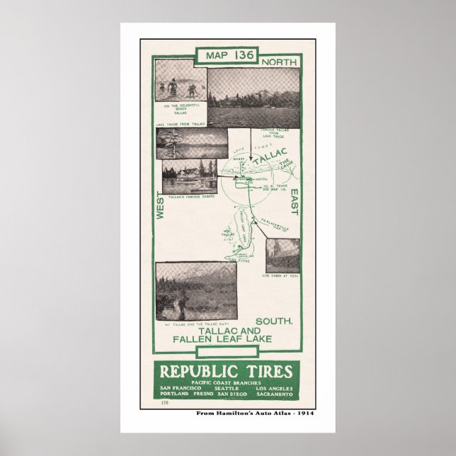 1914 Map, Fallen Leaf Lake and Tallac Poster (Front)