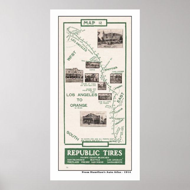 1914 Map, LA to Orange Poster (Front)