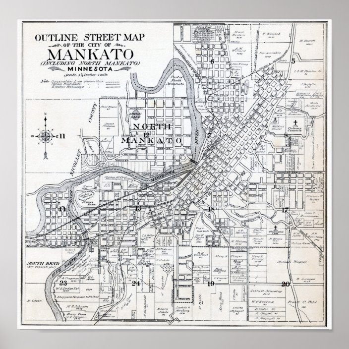 1914 Map of Mankato Minnesota Poster | Zazzle.com