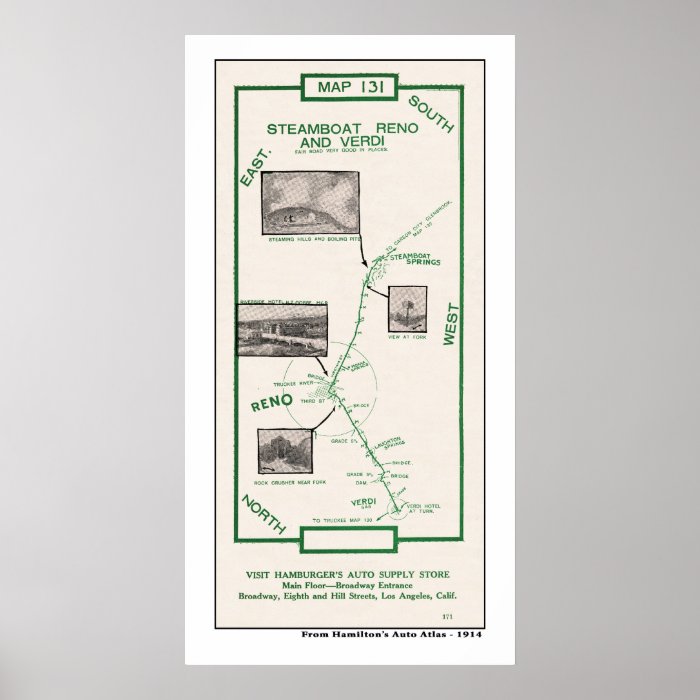 1914 Map, Reno Verdi to Steamboat Springs Print