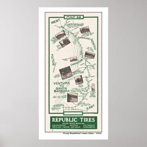 1914 Map Santa Barbara to Ventura Poster