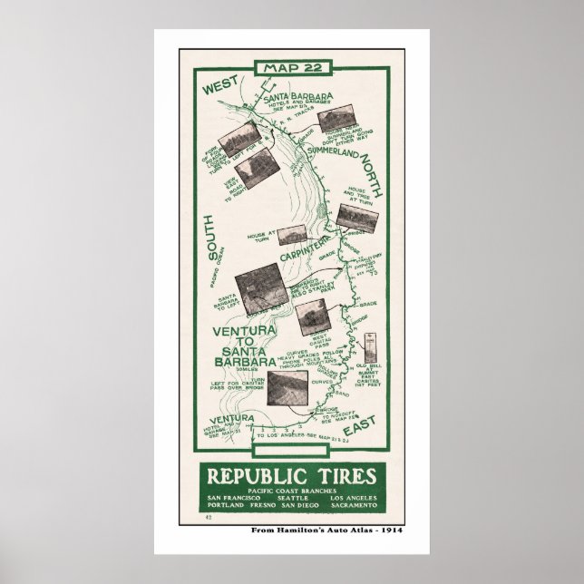 1914 Map, Santa Barbara to Ventura Poster (Front)