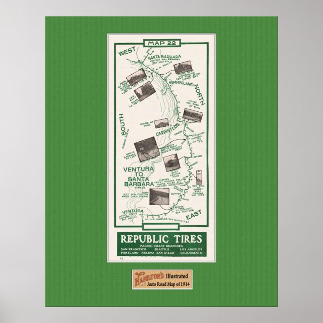 1914 Map, Santa Barbara to Ventura Poster (Front)