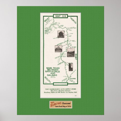 1914 Map Santa Cruz to Salinas Green Mat Poster