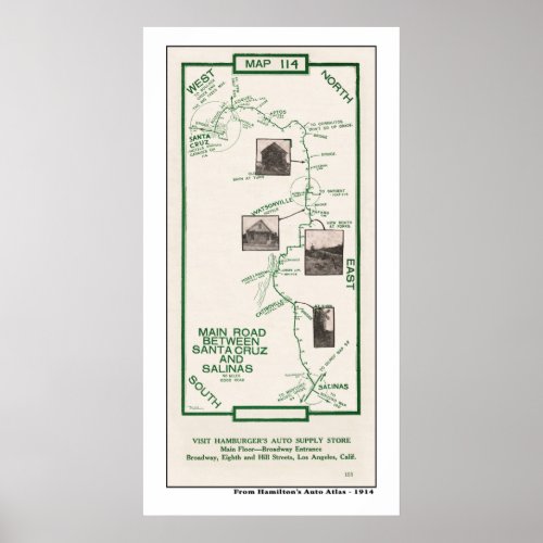 1914 Map Santa Cruz to Salinas Poster