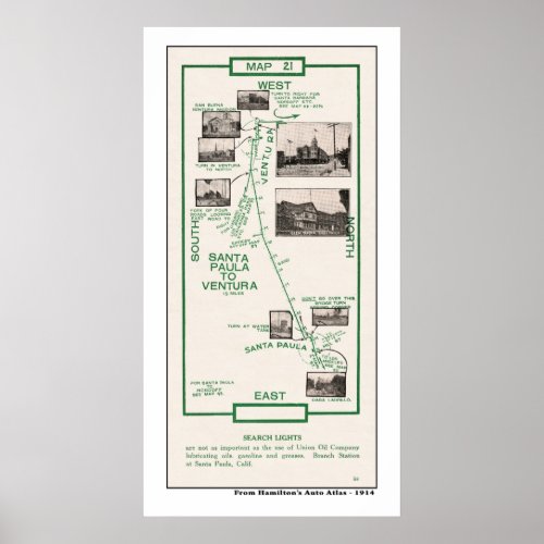 1914 Map Santa Paula to Ventura Poster