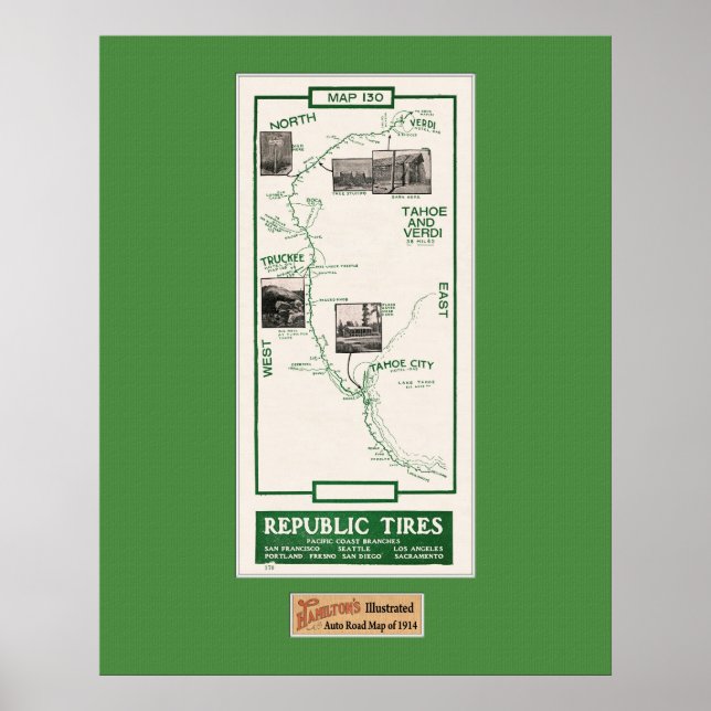1914 Map, Truckee to Verdi Poster (Front)