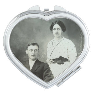 1914 Mr & Mrs Hill RPPC B&W Photo Couple Image Compact Mirror