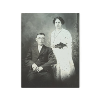 1914 Mr & Mrs Hill RPPC B&W Photo Couple Image Metal Print