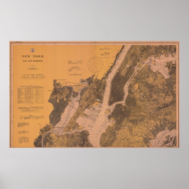 1914 New York Upper Harbor Nautical Chart Poster (Front)