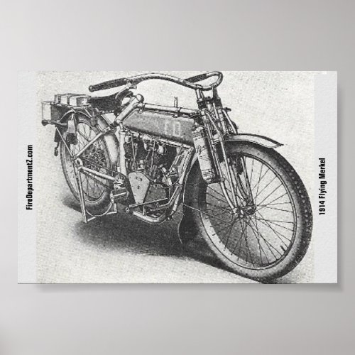 1914 The Flying Merkel Firefighter Motorcycle Post Poster