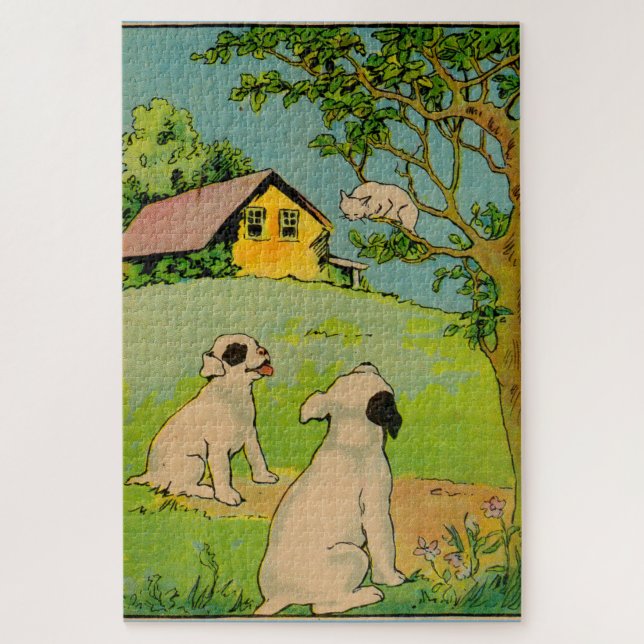1914 two dogs and a little white cat jigsaw puzzle (Vertical)