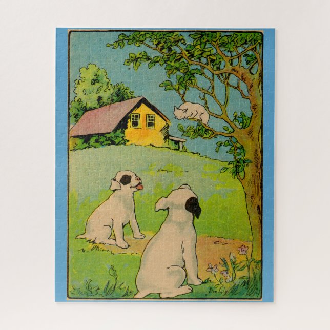 1914 two dogs and a little white cat jigsaw puzzle (Vertical)