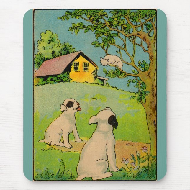 1914 two dogs and a little white cat mouse pad (Front)