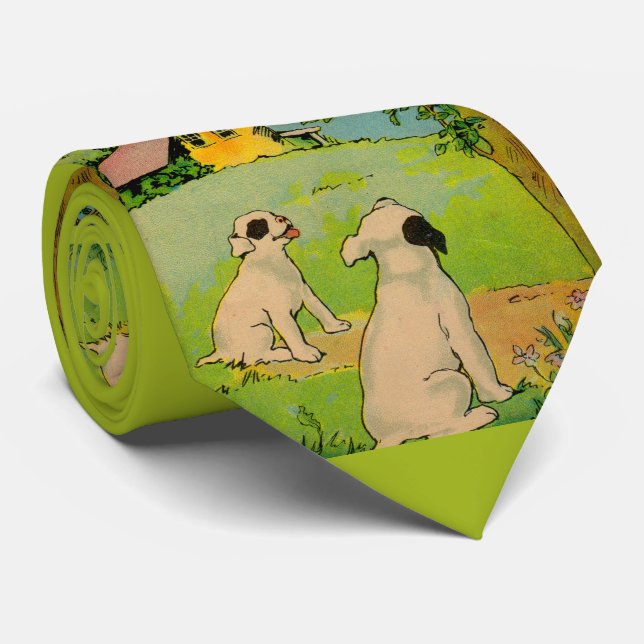 1914 two dogs and a little white cat neck tie (Rolled)