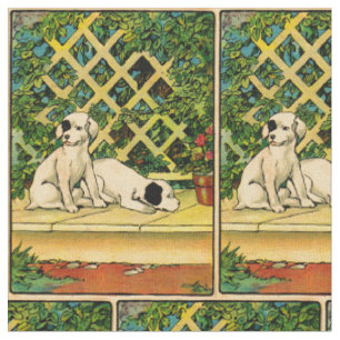 1914 two dogs being curious print fabric