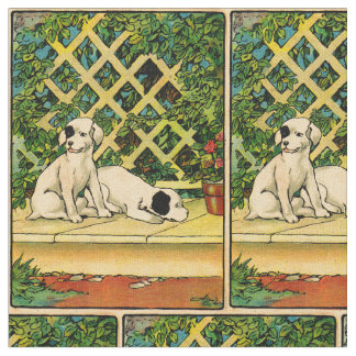 1914 two dogs being curious print fabric