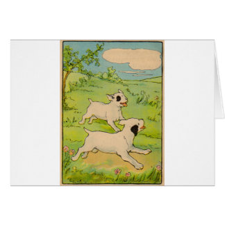 1914 two dogs running cards