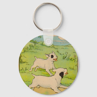 1914 two dogs running keychain