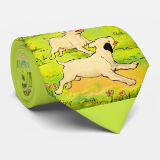 1914 two dogs running print neck tie