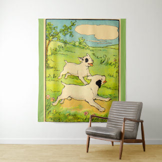 1914 two dogs running tapestry