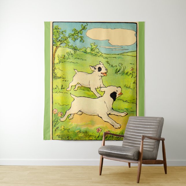 1914 two dogs running tapestry (In Situ)