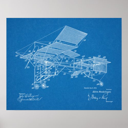 1914 Vintage Airplane Patent Art Drawing Print