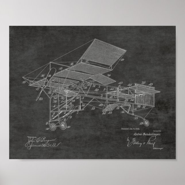 1914 Vintage Airplane Patent Art Drawing Print (Front)