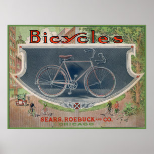 1914 Vintage Sears Bicycle Ad Art Poster