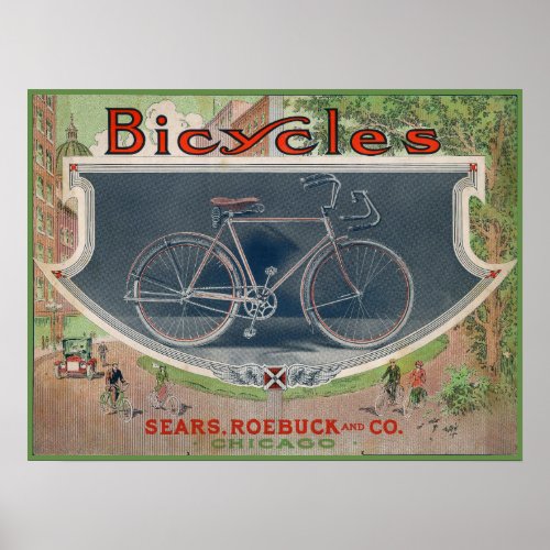 1914 Vintage Sears Bicycle Ad Art Poster