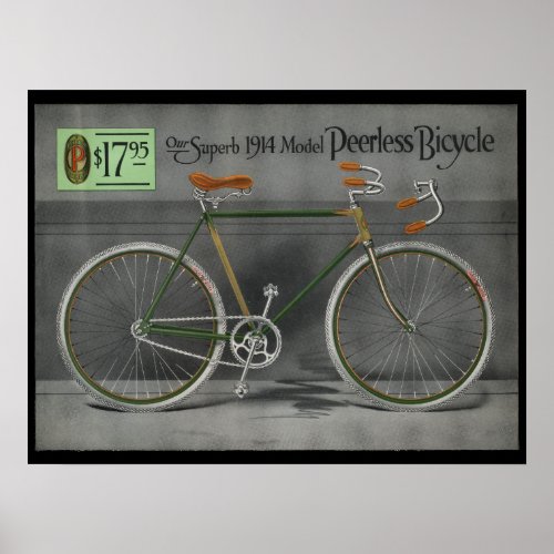 1914 Vintage Sears Peerless Bicycle Ad Art Poster