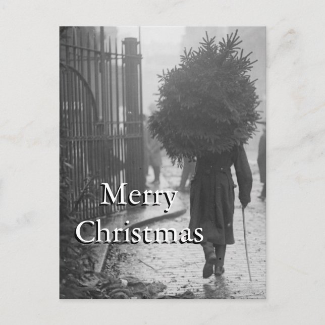 1915: A soldier carrying a christmas tree Holiday Postcard (Front)