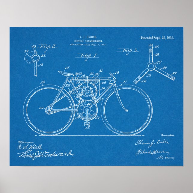 1915 Bicycle Transmission Design Patent Art Print (Front)