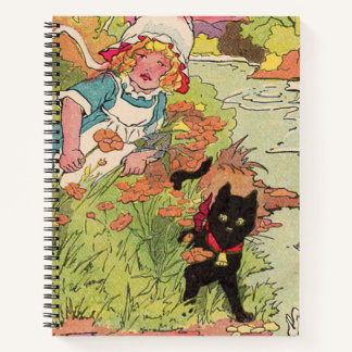1915 cute little girl and her black cat notebook