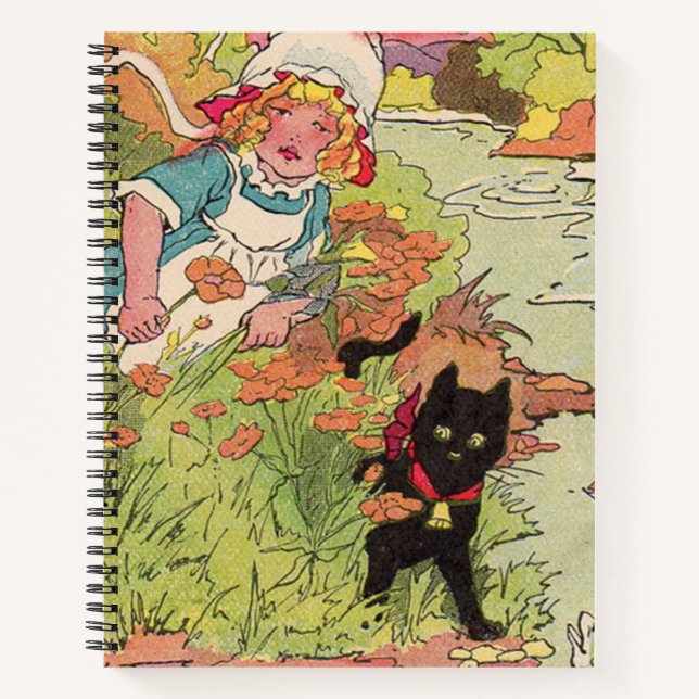 1915 cute little girl and her black cat notebook (Front)