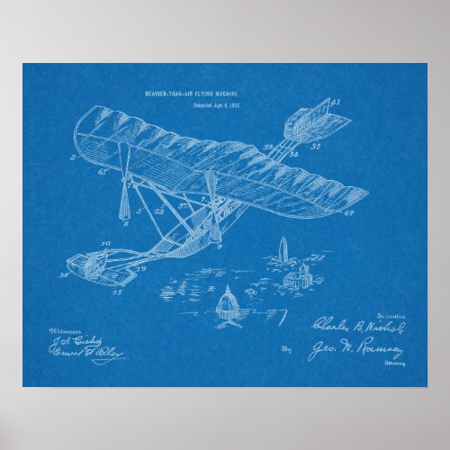 1915 Flying Machine Airplane Patent Art Drawing Poster