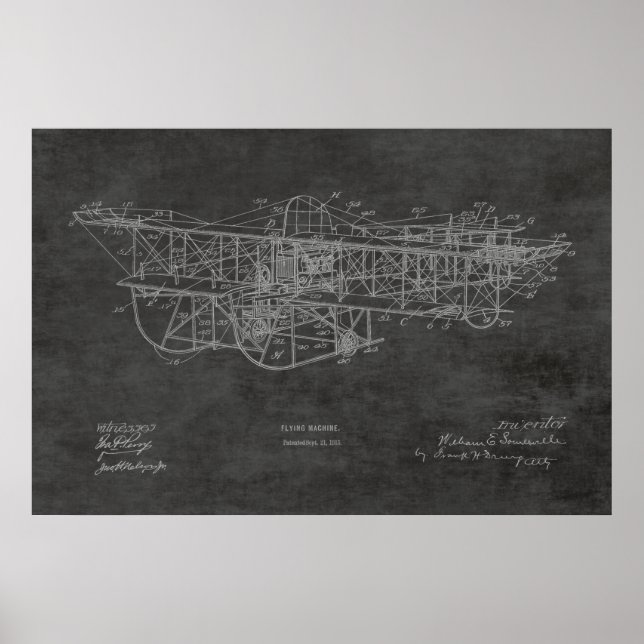 1915 Flying Machine Airplane Patent Drawing Print (Front)