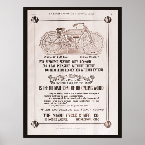 1915 Miami motorcycle ad Poster