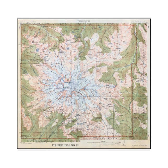 1915 MT. RAINIER TOPOGRAPHIC MAP METAL PRINT (Front)