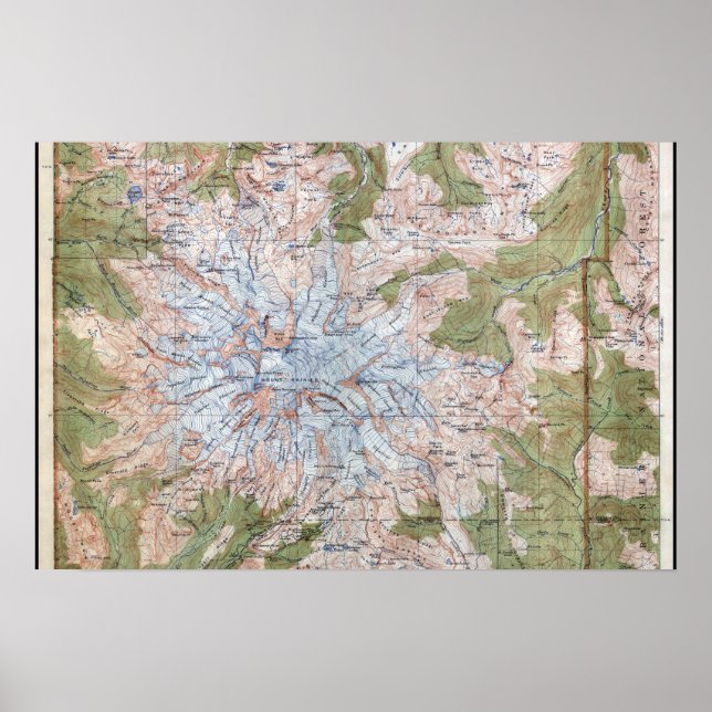 1915 MT. RAINIER TOPOGRAPHIC MAP POSTER (Front)