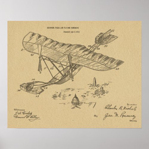 1915 Vintage Airplane Patent Art Drawing Print