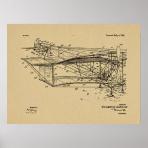 1916 Airplane Biplane Patent Drawing Art Print