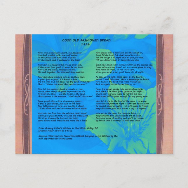 1916 Homemade Bread Recipe Postcard (Front)